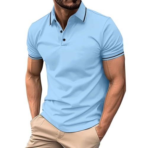Polo de manga corta para hombre, de ajuste regular, con botones, cuello acanalado, para golf, a la moda, informal, para tenis, verano, talla grande, azul, XXL