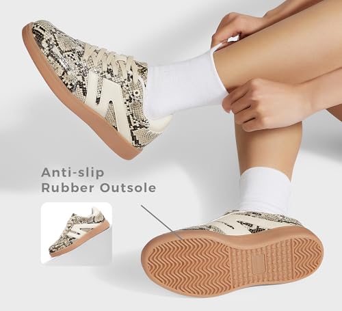 Image of LUCKY STEP Women Retro Gum Sole Fashion Sneakers | Genuine Leather Classic Tennis Skate Walking Shoes Anti Slip Trainers