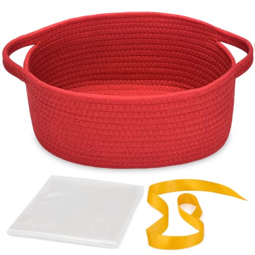 Image of Empty Gift Basket with Gift Bag & Ribbon, Woven Rope Basket, 12x8x5 inch