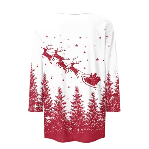 Image of Women Christmas Shirt 3 /4 Length Sleeve Henley Tops Xmas Outfits