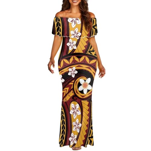Image of Polynesian Dresses for Women Off Shoulder Maxi Dress Puletasi Samoan Dresses S-7XL