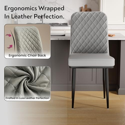 Image of IKON Premium Leatherette Dining Chair with Cushioned Seat & Metal Legs | Premium Accent Chair for Living Room, Bedroom & Balcony | D.I.Y (Mist Grey)