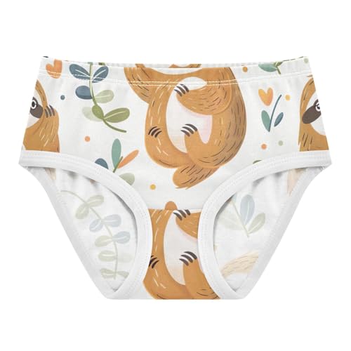 Toddler Panties, Cute Cartoon Sloth White Girls Cotton Underwear, 2T–8 Years
