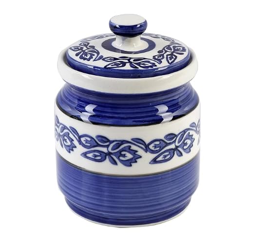 Ceramic Storage Container with Lid 1200 Grams, Single Jar, Blue Amazon.in Home & Kitchen