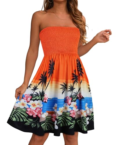 Image of elescat Summer Dresses for Women 2026 Strapless Casual Beach Cover Ups Tube Top Sundress