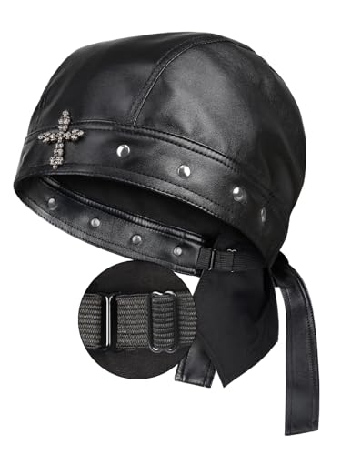 Biker Cap for Women Leather - Adjustable Motorcycle Skull Cap with Snug Fit, Stylish Biker Doo Rag...