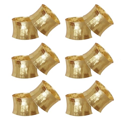 Image of COTTON CRAFT Gold Napkin Rings - 12 Pack Hammered Metal Napkin Ring Holders - 2 inch Round - Elegant Table Decor for Weddings, Christmas, Holidays & Dinner Parties