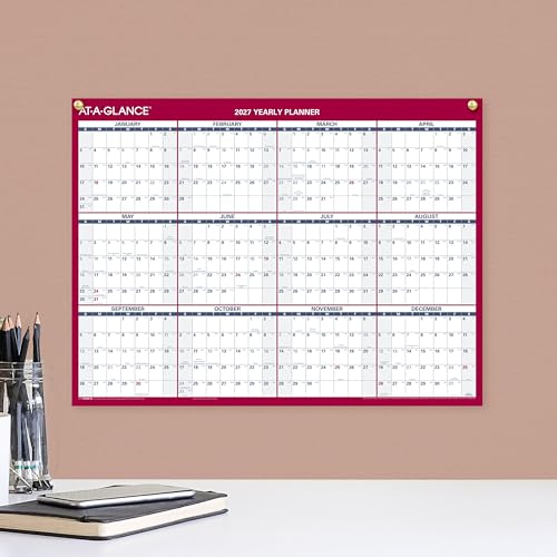 Image of AT-A-GLANCE 2027 Erasable Calendar, Dry Erase Wall Planner, 12 inch x 16 inch, Vertical-Horizontal, Reversible (PM330B2827)