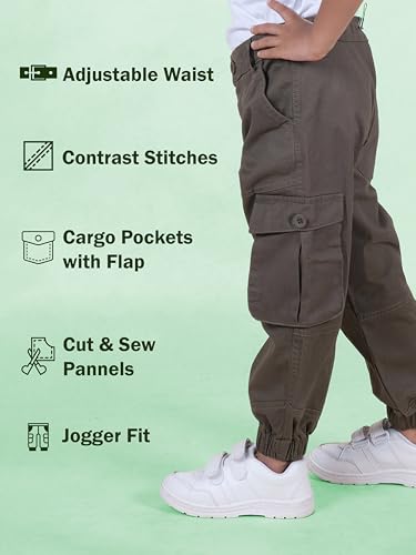 Image of Boys Cotton Full Length Front Cut Sew Cargo Pant with Bottom Tab
