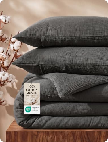Image of Bedsure PureWoven 100% Cotton Muslin Duvet Cover Queen Gauze Bedding Set