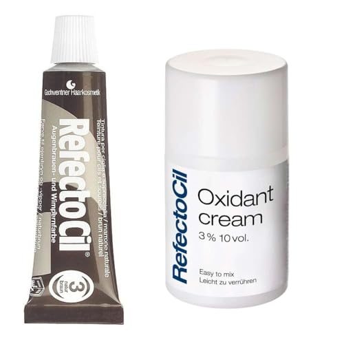 Rafectocil Eyebrow & Eyelash Tint Kit Brown No.3 – Professional Brow Tint Cream 15ml with Oxidant Developer 3% 10 Vol 100ml – Long Lasting Eyebrow and Lash Coloring Kit