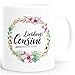Produktbild MoonWorks Kaffee-Tasse Geschenk-Tasse für Cousine Lieblingscousine Blumen Bordüre Blumenranke Blüten Familie weiß Unisize