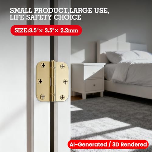 Image of Door Hinges Polished Brass 3 Pack 3.5 Inch Round Mute Integral Ball Bearing Hinges for Ranch House,Home Gym, Yard, Balcony, Sunroom, Enclosed Patio,Parlor,Mudroom,Large Walk-in Pantry, Paintable Door