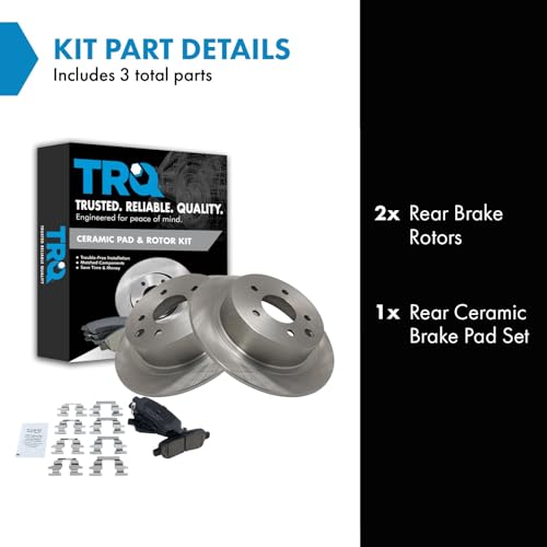 Image of TRQ Rear Brake Pad and Rotor Set Ceramic Rotors | For 2002-2023 Nissan Altima 2011-2017 Juke 2004-2008 Maxima 2007-2019 Sentra