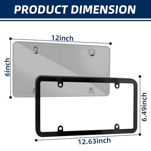 2 Pack License Plate Covers Frames : Rust-Proof Car License Plates Shields Holder -with Screw Caps - Clear License Plate Protector for US Standard Cars
