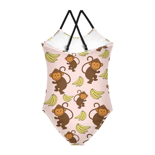 Monkey Girls One Piece Swimsuits Banana Pink Sport Halter Swimwear Beach Bathing Suit 7-8T2