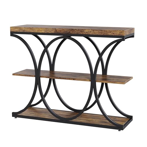 GarveeHome - Consola de Entrada escandinava de Madera, Mesa de Entrada con 2 estantes de Almacenamiento, Marco metálico, Mueble de Entrada, Mesa Auxiliar, Punta de sofá, para Entrada, salón, Pasillo