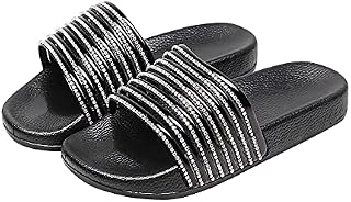 CHUWAN Women Rhinestone Decor Slip-On Jelly Sandals, Orthopaedic Open Toe Sandals, Minimalist Open Toe Flat Slide Sandals