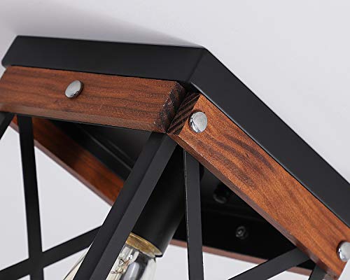 Fivess Lighting Rustic Farmhouse Flush Mount Ceiling Light 1-Light Metal And Wood Cage Mini Semi Flush Mount Light Fixture For Hallway Kitchen Entryway, Black #TOP5