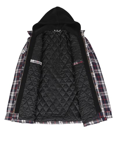 Image of ZENTHACE Men's Quilted Lined Hooded Plaid Jacket,Zipper & Snap Closure