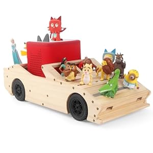 Coche de almacenamiento y juego para figuras Toniebox y Tonie (remolque de madera), estantes magnéticos compatibles con el personaje de Tonie Box Player para habitación de los niños (natural