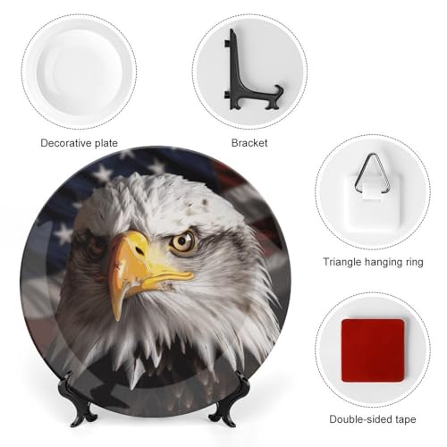 Plato decorativo de cerámica blanco con bandera y águila 6 pulgadas miniatura 3
