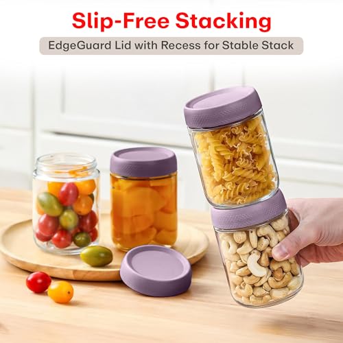 Image of Rioware Storage Glass Jar, Set of 6, 500 ml Each, Transparent, BPA Free, Storage Jar, Kitchen Organizer Modular, Multipurpose Cookies Jar, Purple