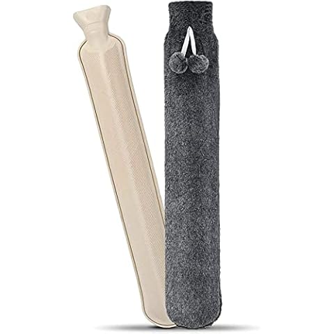 Long Hot Water Bottle, 1L Wearable Natural Rubber Hot Water Bottle with Soft Fluffy Cover, 52cm Extra Large Fluffy Hot Water Bag for Neck, Shoulder, Back, Legs, Waist & Cold Application (Dark Grey) Cover