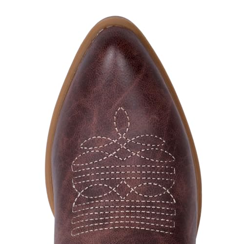 Image of IXU Cowboy Boots for Women Wide Suede Ankle Western Cowgirl Boots Mid Calf Pointed Toe Short Chunky Classic Booties