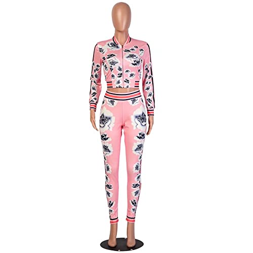 Women's Hawaii Floral 2 Piece Set Tracksuit Sports Joggers Jacket Suit Pink Xxl #TOP2