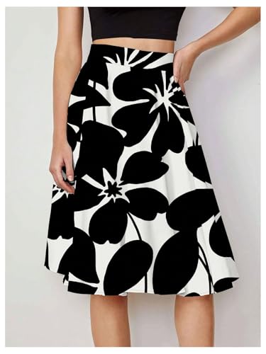 MakeMeChic Women's Midi Skirt Flowy Summer Floral High Waist A Line Knee Length Skirts2