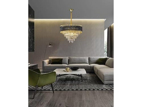 Image of Modern 5-Tiers Crystal Pendant Light Black Gold Round Ceiling Light Fixture (Antique, 600mm), 3 Colors Led Plate Included Warm White, Natural Light, Chandelier Light (L-60*B-60*H-75 Cm) F