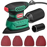 SORAKO Electric Sander,220W 14000 OPM 230V Sander for Wood with Dust Collector and 16 Pieces of Sandpaper, Compact Sanding Machine is Perfect for Sanding, Polishing in Small Spaces
