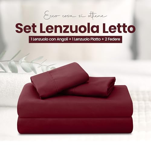 Utopia Bedding - Set Lenzuola Letto Matrimoniali 4 Pezzi 180X200 Cm - Spazzolata Poliestre Di Microfibra - Oeko-Tex Certificato - Lenzuolo Con Angoli, Lenzuolo Piatto E 2 Federe 50X75, Bordeaux - 3
