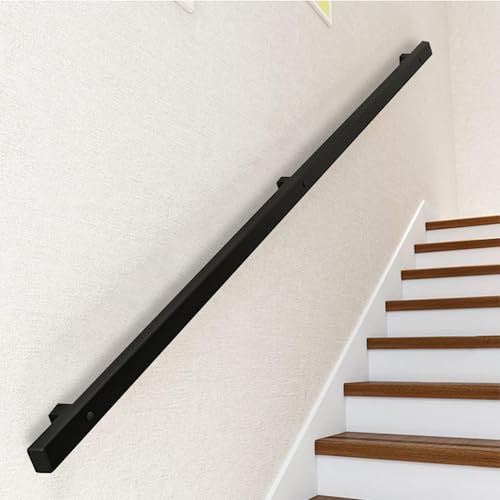 Pasamanos de pared para escaleras exteriores o interiores, 1m 1,5m 2m 2,5m 3m 6m barandilla de escalera antideslizante de hierro forjado moderno, barra de apoyo de tubo cuadrado negro(250cm)
