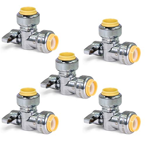 Image of Midline Valve VQBTQ1212-5 Push-Fit Water Supply Stop Valve; One Piece Design; Angle Shut-off for Toilet, Sink, Dishwasher, Heater; 1 /2 in. Push; Chrome Plated Brass (5 Pack)