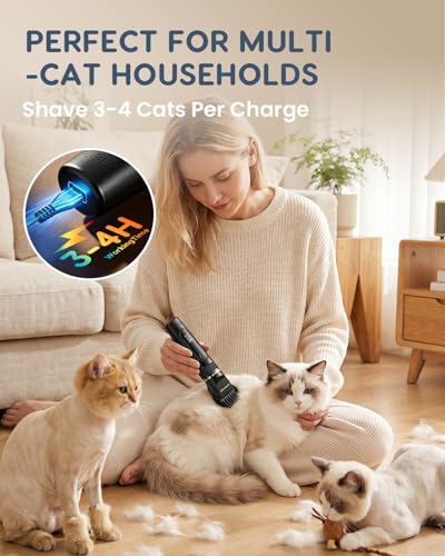 Jovipawzy Cat Clippers for Matted Long Hair, Quiet Cat Grooming Kit 2-Speed Cordless Rechargeable Shaver HairTrimmer, Pet Clippers for Small,Large Dogs & Animals (Black) — view 5