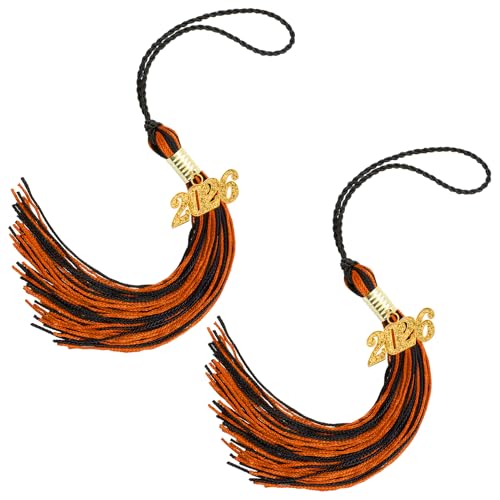 2026 Tassel Graduation, 2 Pcs Black and Orange Graduation Tassel 2026, Graduations Tassels with 2026 Year Gold Charms for Grad Cap Hat Accessories Ceremonies Memorial Graduations Party Decorations