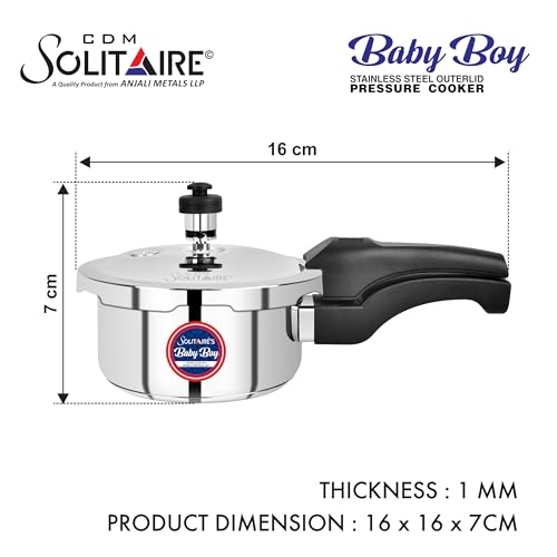CDM Solitaire Baby Boy Small Stainless Steel Outer Lid Pressure Cooker, 1 Litre, Induction and Gas Base, ideally used for 1-2 Person, ISI... - Image 4