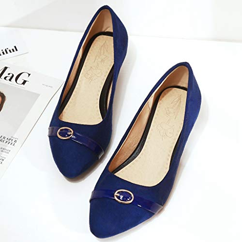 MIOKE Women's Pointed Toe Comfy Low Kitten Heel Pumps Suede Buckle Slip On Loafer Casual Office Dress Shoes4