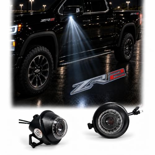 NZY 2PCS Rearview Mirror Puddle Lights Compatible with Chevy 2019-2026 ZR2 Silverado 1500 2500HD 3500HD EV,Logo Projection Welcome Lights, Adjustable Angle, Plug & Play Replacement
