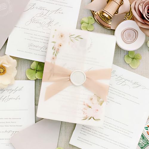 Luckwaii A5 Briefumschläge Pergamentpapier für Einladungen, 50 Stück Umschläge Durchscheinend Pergamentumhüllen 15x21cm Wedding Envelopes für Hochzeiteinladungen Geburtstag Babypartys Grußkartenhüllen