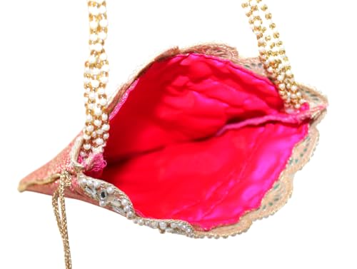 Image of MILAN'S CREATION Pure Banarasi Potli Silk Brocade Bag Purse Drawstring Women's handbag with Pearl Handle & Tassel Weddings