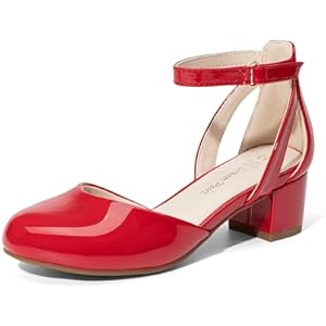 DREAM PAIRS Girls Dress Shoes Closed Toe High Heels Ankle Strap Toddler Little Big Kid Wedding Flower Party Pump 10 Toddler Red