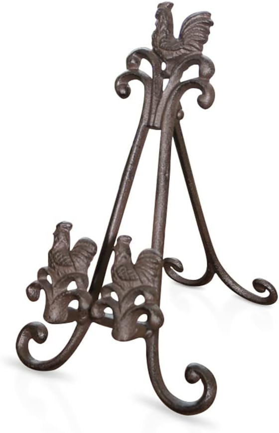 Vintage Cast Iron Cook Book Stand,Rooster Metal Book Stand,Picture Frame Stand, Plaque Stand, Cook Book Stand (Brown)