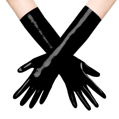 KLVEU Short Latex Gloves Black Costume Gloves for men and Women Cosplay Party (L)