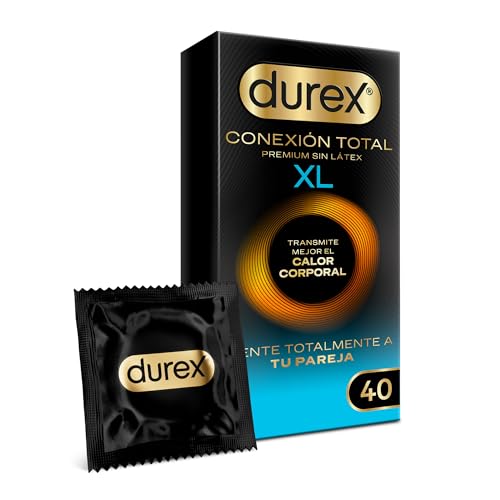 Durex Conexión Total XL Preservativo Ultra Fino Plus sin Látex con Tecnología Body Feel que Transmite Mejor el Calor Corporal, 40 Condones XL