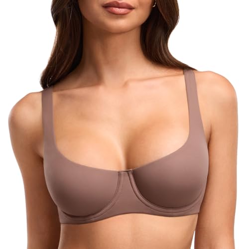 Image of DOBREVA Women's Unlined Balconette Bra Underwire Supportive Plus Size Smooth Scoop Neck