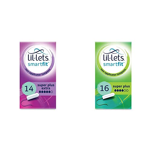 Image of Lil-Lets Non-Applicator Super Plus Extra Tampons, 1 Pack of 14, Very Heavy Flow & Non-Applicator Super Plus Tampons, 1 Pack of 16, Heavy Flow