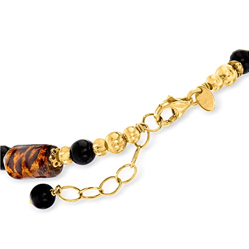 Ross-Simons Italian Leopard-Print Murano Glass Bead Bracelet in 18kt Gold Over Sterling. 7 inches3
